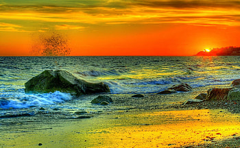 Coastal Sunset, sea, waves, coast, clouds, nature, sunset HD wallpaper