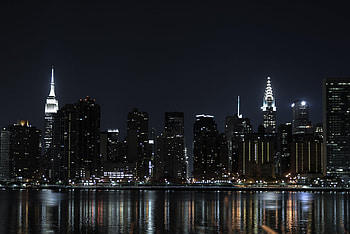 Cities, Water, Building, Lights, Reflection, Dark, Night City HD wallpaper
