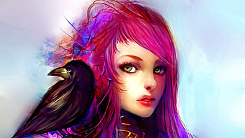 Tell Me a Secret, crow, color, fantasy, women, ravem, witch HD wallpaper