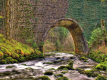 Down the River, river, water, brick, underpass HD wallpaper