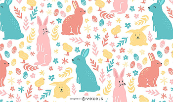 Pattern, pink, white, texture, easter, rabbit, colorful, blue, bunny, yellow HD wallpaper