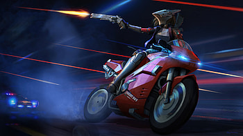 Cyborg Biker Girl Shooting , cyborg, biker, artist, artwork, digital-art, artstation HD wallpaper