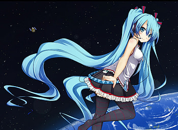 Hatsune Miku, awesome, uniform, stars, artistic, nice, earth, digital, cg, fantastic, hatsune, aqua eyes, ocean, sexy, outfit, white, art, ecchi, twintail, thigh highs, hot, girl, headset, singer, aqua, anime girl, anime, pretty, twin tail, virtual, stockings, blue, black, song, heads, leggings, cute, vocaloid, beauty, miku, music, planet, vocaloids, thighhighs, amazing, water, stunning, program, sea, skirt, beautiful, diva, tie, aqua hair, cool, clouds, space, idol, micro HD wallpaper