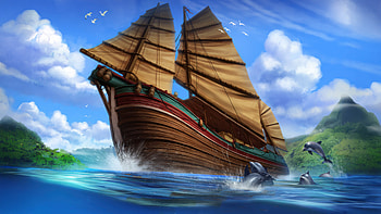 The Sailing Odyssey, ocean, dolphin, ship, artist, artwork, art, digital-art, artstation HD wallpaper