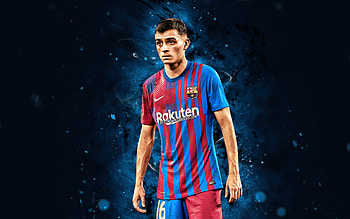 Pedri, , FC Barcelona, 2021, spanish footballers, LaLiga, Barca, Barcelona FC, Pedro Gonzalez Lopez, football, Pedri , blue neon lights, soccer, Pedri Barcelona, La Liga, FCB HD wallpaper