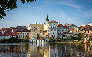 Jindrichuv Hradec, Czechia, water, houses, Czechia, town HD wallpaper