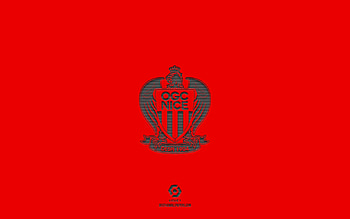 OGC Nice, red background, French football team, OGC Nice emblem, Ligue 1, Nice, France, football, OGC Nice logo HD wallpaper