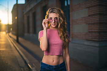 Woman in pink, girl model, blonde HD wallpaper
