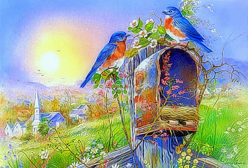 ★Birds & Mailbox★, birds, attractions in dreams, paintings, digital art, gardening, lovely flowers, seasons, spring, mailbox, creative pre-made, butterflies, love four seasons, animals, drawings, flowers HD wallpaper