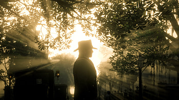 Red Dead Redemption 2 - Standing, silhouette, cowboy, Arthur Morgan, video game, Red Dead Redemption 2 HD wallpaper