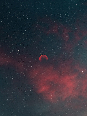 Silhouette, blood moon, minimal, starry sky HD phone wallpaper