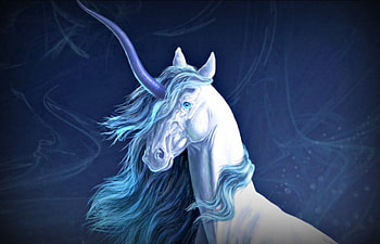 Unicorn, blue, animal, fantasy, horn, creature, white horse HD wallpaper