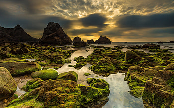 Portugal, Horizon, , Seascape, Moss, Sunset HD wallpaper