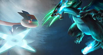 Greninjash vs Mega Charizard, pokemon, anime, artist, digital-art, deviantart HD wallpaper
