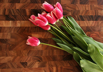Bouquet of Tulips, table, bouquet, pink tulips, flowers, beauty HD wallpaper