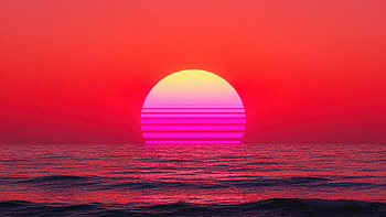 Retrowave Minimal Sunset Seascape, retrowave, minimalism, sunset, seascape, artist, artwork, art, digital-art, ai, deviantart HD wallpaper