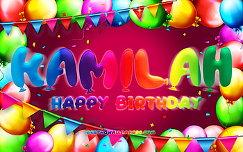 Happy Birtay Kamilah, , colorful balloon frame, Kamilah name, purple background, Kamilah Happy Birtay, Kamilah Birtay, popular american female names, Birtay concept, Kamilah HD wallpaper