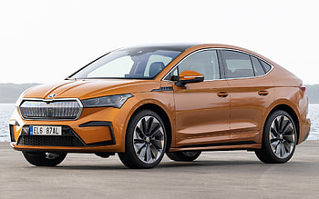 2022, Skoda Enyaq Coupe iV, front view, exterior, electric car, new orange Enyaq Coupe iV, Czech cars, Skoda HD wallpaper