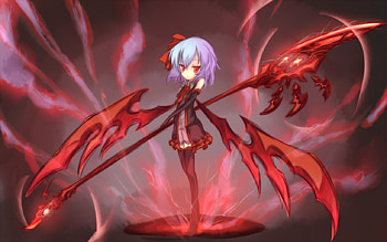 Remilia Scarlet, hot, anime girl, scythe, light, wow, red, smoke, touhou, cool, kid, fire, cut, child, female, bat wings HD wallpaper