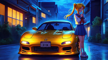 Anime Girl With Mazda Rx7, anime, anime-girl, mazda-rx7, mazda, cars, artist, artwork, digital-art, deviantart HD wallpaper