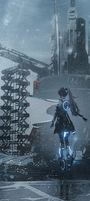 Cyborg Tron, art, city, anime HD phone wallpaper