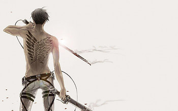 Wings, awesome, tattoo, Shingeki no Kyojin, attack on titan, short hair, blood, male, sexy, sword, anime, fantasy, lights, cool, brown hair, weapon, anime boy, levi HD wallpaper