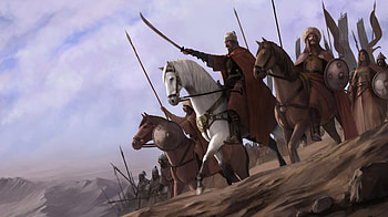 Assault, abstract, fantasy, king, battle, mountains, warriors HD wallpaper