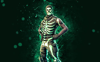 Green Glow Skull Trooper, , turquoise neon lights, Fortnite Battle Royale, Fortnite characters, Green Glow Skull Trooper Skin, Fortnite, Green Glow Skull Trooper Fortnite HD wallpaper