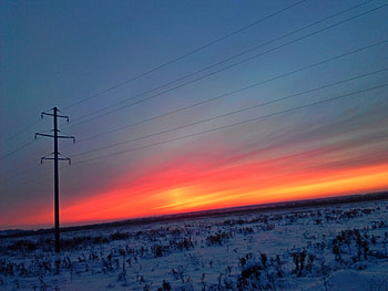 Sunset, landscape, winter, sky, snow HD wallpaper