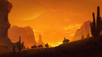 Bison Grass Cactus Landscape , artist, artwork, digital-art HD wallpaper