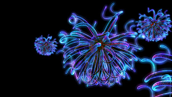 Psychedelic Flower, blue, black, psychedelic, colors, purple, fluorescent, abstract, flower, layers HD wallpaper