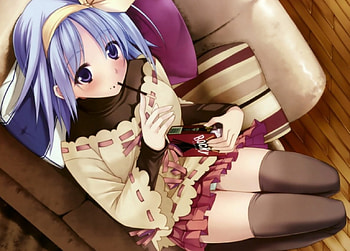 Having A Snack, anime girl, snack, sofa, anime, blushing HD wallpaper