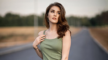 Girl Green Clothing Standing Road , girls, model, outdoor HD wallpaper