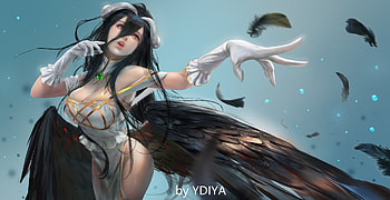 Albedo, horns, fantasy, art, shiwen liu, girl, demon HD wallpaper