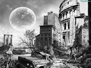 sick future, night, darkness, moon, distruction, future HD wallpaper