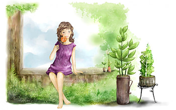 Lolly Girl, green trees HD wallpaper