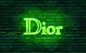 Dior green logo, , green brickwall, Dior logo, fashion brands, Dior neon logo, Dior HD wallpaper