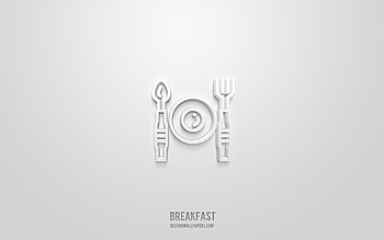 Breakfast 3d icon, white background, 3d symbols, Breakfast, hotel icons, 3d icons, Breakfast sign, hotel 3d icons HD wallpaper