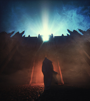 Fantasy, Night, Shining, Fortress, Silhouette, Mantle HD phone wallpaper