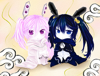 Bunny rock shooter, bunnies, chibi, white, black, cute, girls, white and black rock shooter HD wallpaper