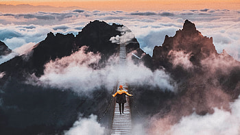 Bridge In Sky Girl Walking Manipulation , bridge, artist, artwork, digital-art, behance, manipulation HD wallpaper