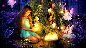 Magical night, fantasy, magical, fairies, fire, child HD wallpaper