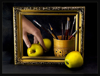 Memory of Reality, apples, , bruches, cup, paiting, hand HD wallpaper