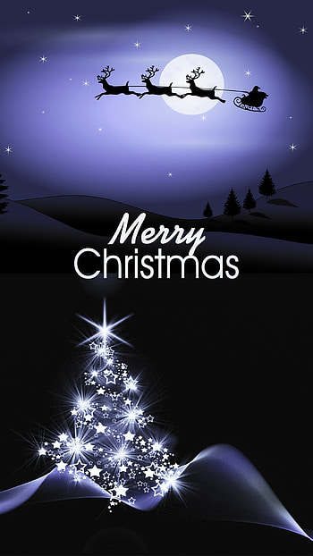 Merry Christmas, Merry Christmas santa, christmas tree, night, android , merry christmas , amoled, moon, blue, merry christmas , dark, , merry christmas text, santa claus HD phone wallpaper