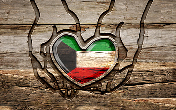 I love Kuwait, , wooden carving hands, Day of Kuwait, Kuwaiti flag, Flag of Kuwait, Take care Kuwait, creative, Kuwait flag, Kuwait flag in hand, wood carving, Asian countries, Kuwait HD wallpaper