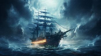 Fantasy Pirate Ship, pirate ship, rain, fantasy, ship HD wallpaper