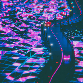 Silhouette, Road, 3D, Neon, Synthwave HD phone wallpaper
