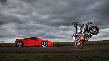 Ferrari 488 GTB Vs Aprilia RSV4, ferrari-488, ferrari, cars, aprilia HD wallpaper