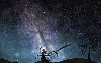 Stars, night, galaxy, alone, girl, beauty, star, anime, sky HD wallpaper