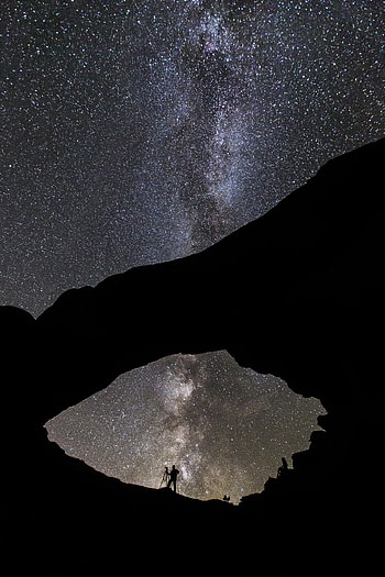Nature, Silhouette, Starry Sky, Milky Way, Northern Lights, Aurora Borealis HD phone wallpaper